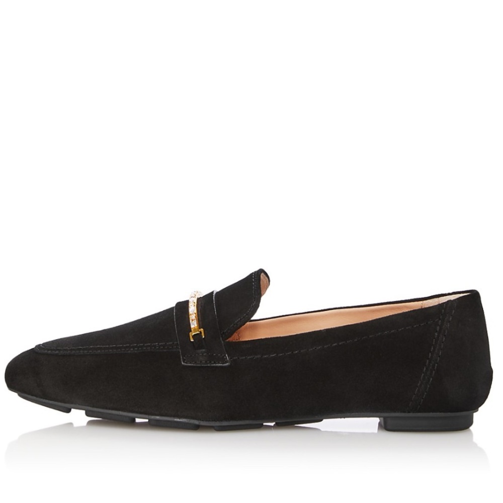 Worn Stuart Weitzman Women's Crystal Deco Jet Loafer Flats Black; Stone Missing